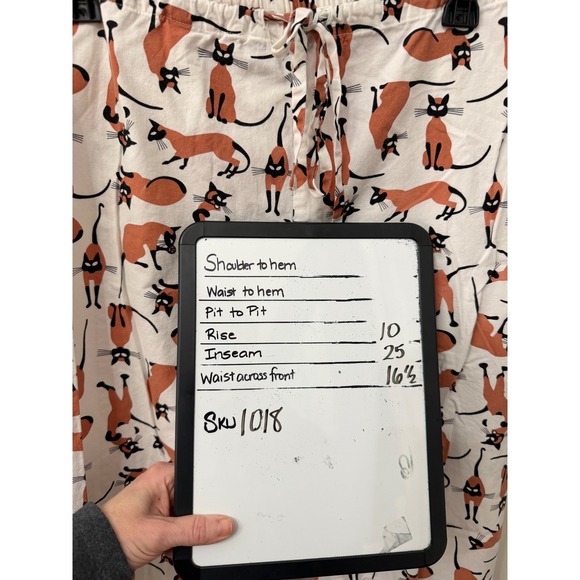 The Cat's Pajamas Siamese Cat Print Pajama Pants Small White Orange Good - Picture 6 of 7